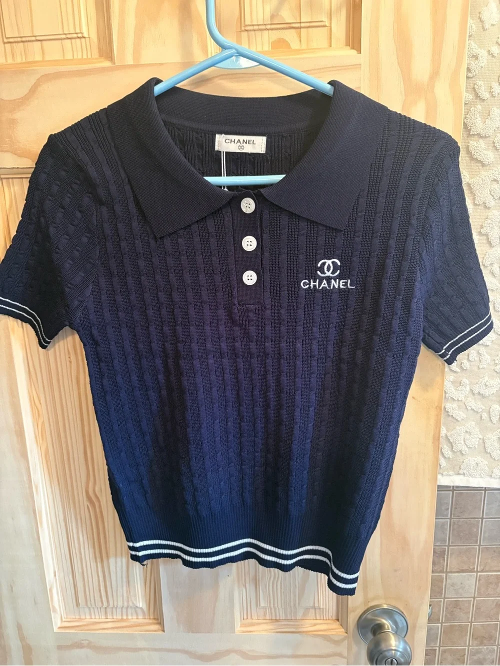 FAsHION Navy Knit Polo Top